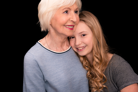 Happy grandmother and granddaughterの写真素材