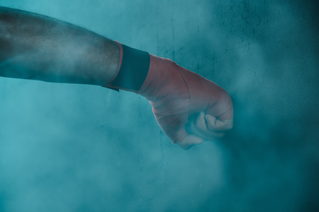 Muay Thai athlete training at Thai boxing indoors, ultimate fight conceptの写真素材