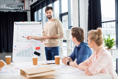 young business people discussing charts and statistics on meeting