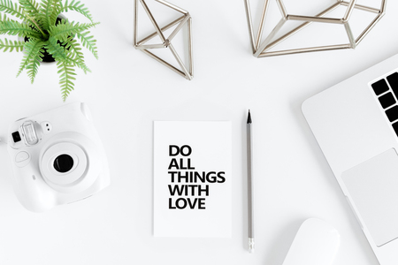 Top view of do all things with love motivational quoteの写真素材
