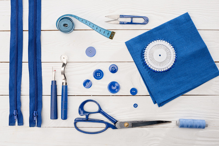 top view of workshop with needlework details and tools mock-up