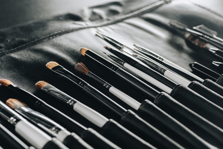 various makeup brushes set in bag
