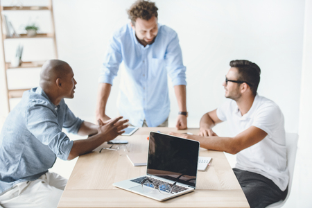 businessmen discussing new business idea at workplace on meetingの写真素材