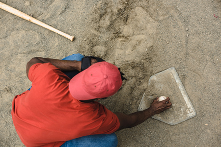 player reaching base during game on courtの写真素材