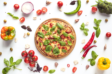 italian pizza and ingredientsの写真素材