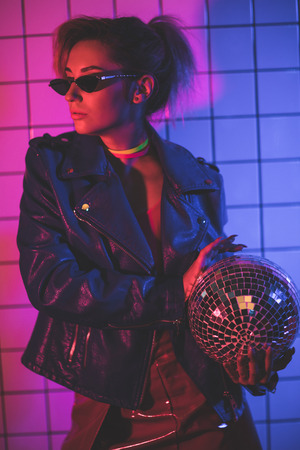 girl with disco ballの写真素材