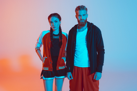 stylish couple in fashionable clothesの写真素材