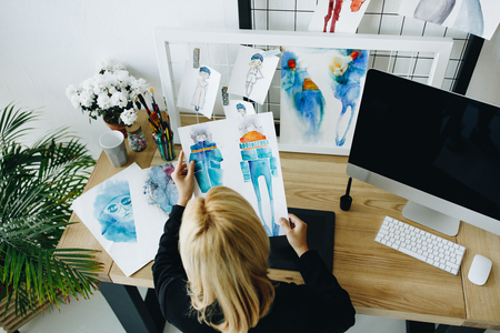 designer with sketchesの写真素材