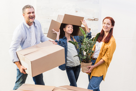 family at new homeの写真素材