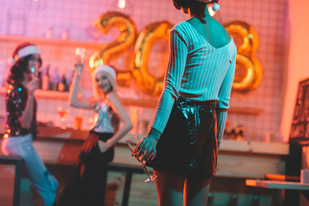 woman with glass of champagneの写真素材