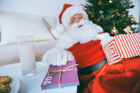 santa claus taking letterの写真素材