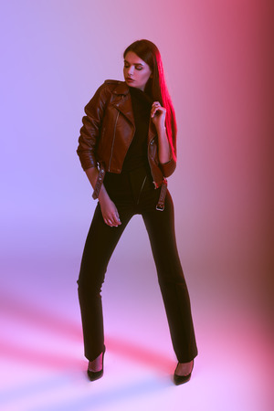 girl in leather jacketの写真素材
