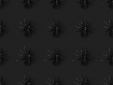 halloween texture with black origami spiders, isolated on blackの写真素材