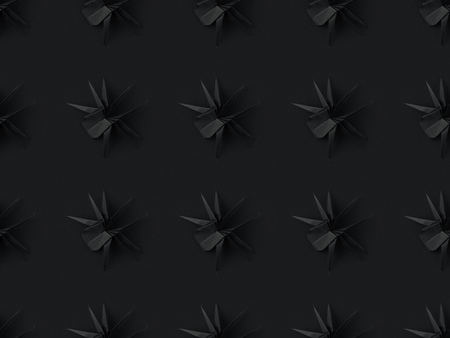 halloween texture with black origami spiders, isolated on blackの写真素材