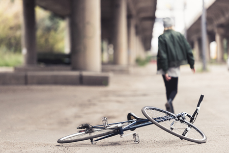 vintage bicycle on asphaltの写真素材