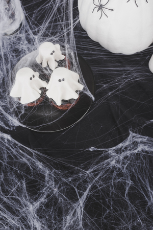 halloween ghost cupcakesの写真素材