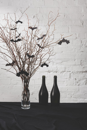 halloween decorations on tableの写真素材