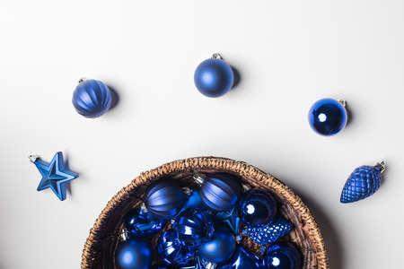 christmas toys in basketの写真素材