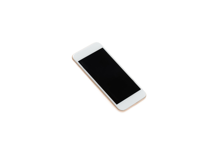 close up of modern smartphone with blank screen isolated on whiteの写真素材