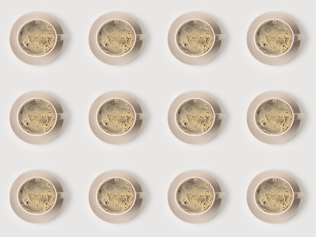 pattern of coffee cups, isolated on whiteの写真素材