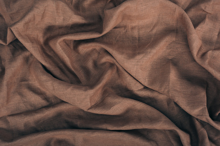 close up view of brown linen fabric textureの写真素材