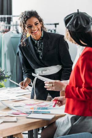 young fashion designers with sketchesの写真素材