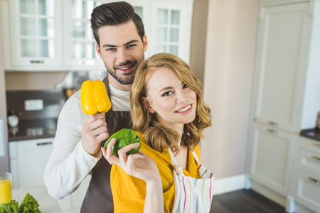 Couple preparing vegetablesの写真素材