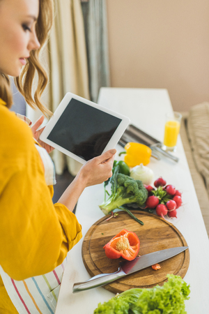 Woman Using Digital Tabletの写真素材
