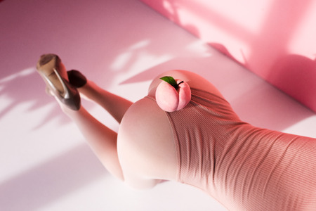 gorgeous girl with peachの写真素材