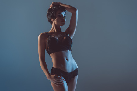 sexy girl in black lingerieの写真素材