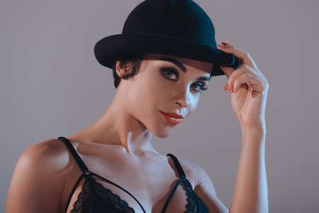 girl in bra and hatの写真素材
