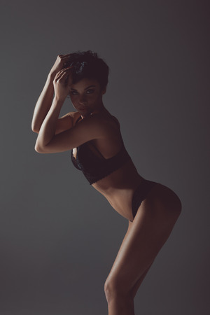 sexy girl in black lingerieの写真素材