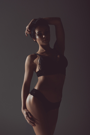 sexy girl in black lingerieの写真素材