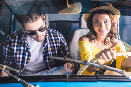 tourists driving car