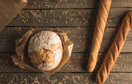 baguettes and whole wheat breadの写真素材