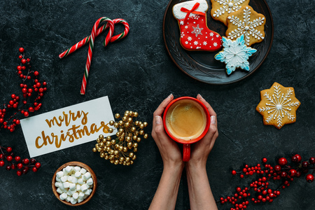 christmas gingerbreads and coffeeの写真素材