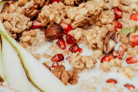 homemade granola with milkの写真素材
