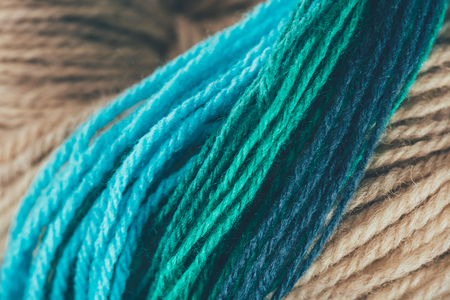 blue and green knitting yarn ball