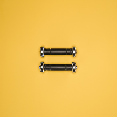 Sport equipment on orange backgroundの写真素材