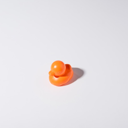 one orange rubber duck isolated on greyの写真素材