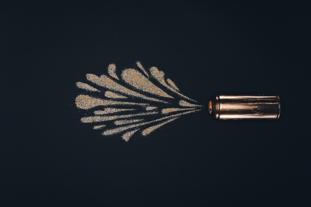 top view of aerosol paint in can and splashesの写真素材