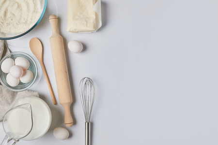 top view of ingredients for dough on table