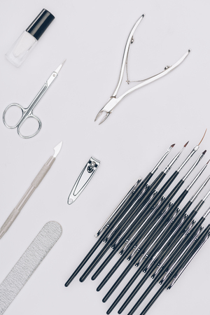 Top view of set of manicure tools