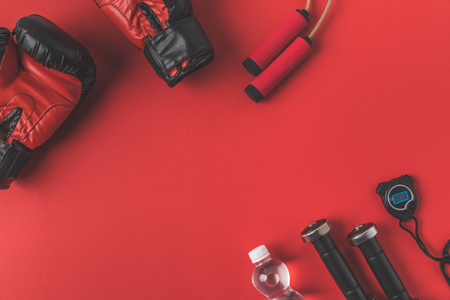 top view of boxer training equipment with copy spaceの写真素材