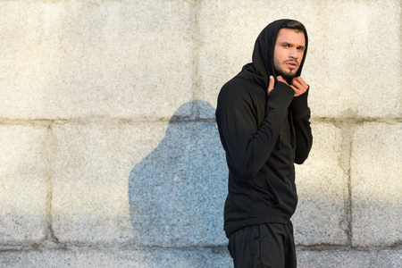 sportsman looking at cameraの写真素材