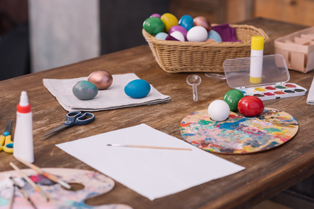 painted easter eggs with watercolor paintsの写真素材