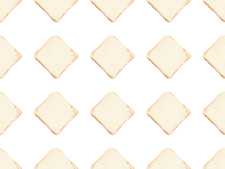 seamless pattern made from fresh healthy toasts with butter on white の写真素材