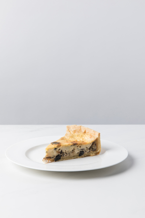 Closeup view of delicious pie on plate placed
