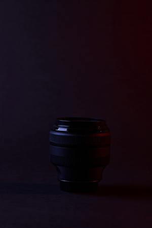 single camera lens with reflectionの写真素材