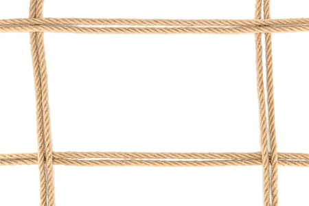 top view of arranged nautical ropes isolated on whiteの写真素材